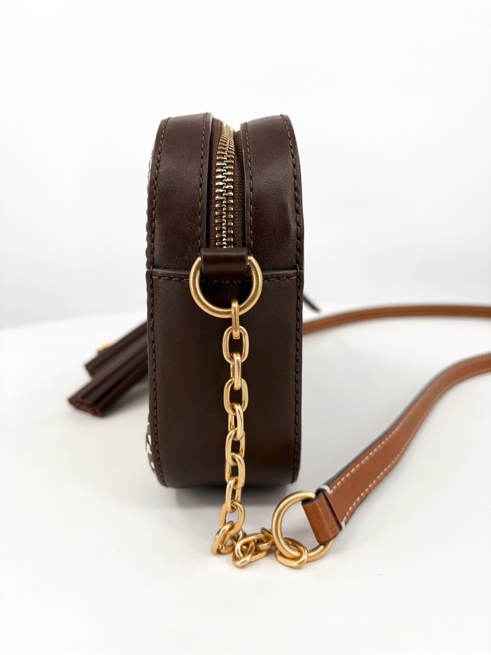 TORY BURCH McGraw Woven Plaid Camera Bag in Cold Brew - Picture 8 of 14